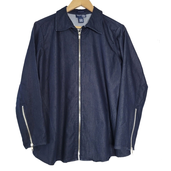 Venezia Jeans Women Full Zip Jacket Size 14 Blue Denim Stretch Biker Lightweight - Picture 1 of 10